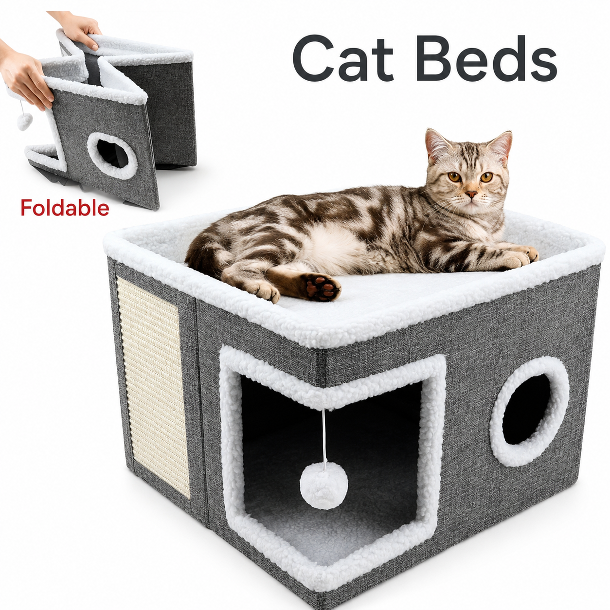 4-Level Foldable Cat House with Scratcher | Wuvpets