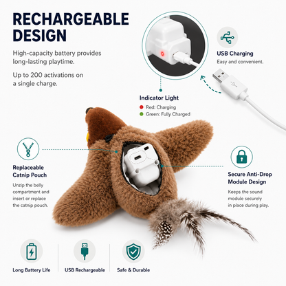 USB Rechargeable Interactive Bird Cat Toy | Wuvpets