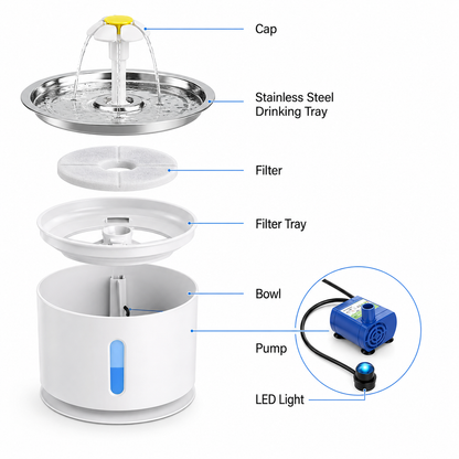 Automatic Cat Water Fountain with Carbon USB Filter | Wuvpets