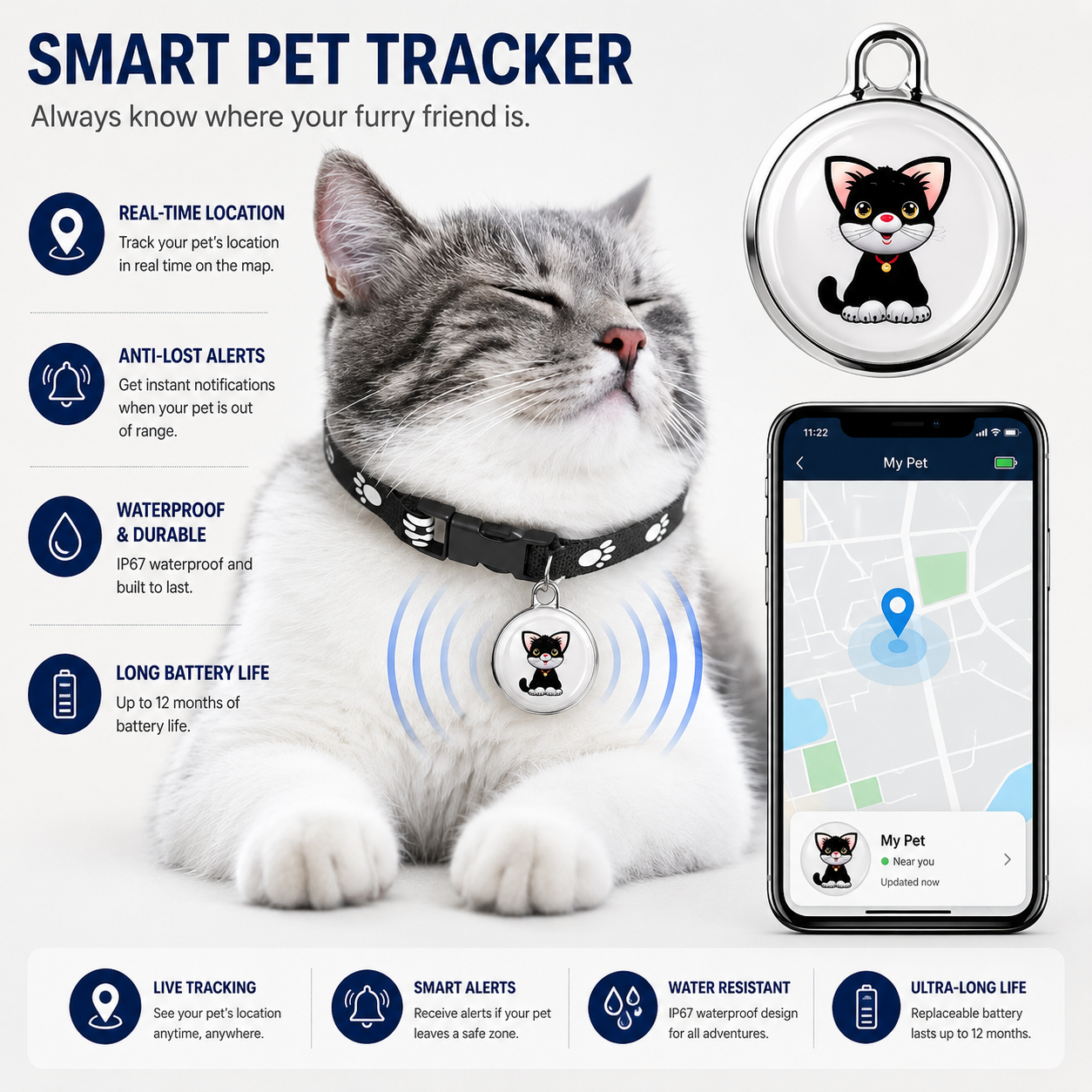 Bluetooth GPS Pet Tracker — Water-Resistant | Wuvpets